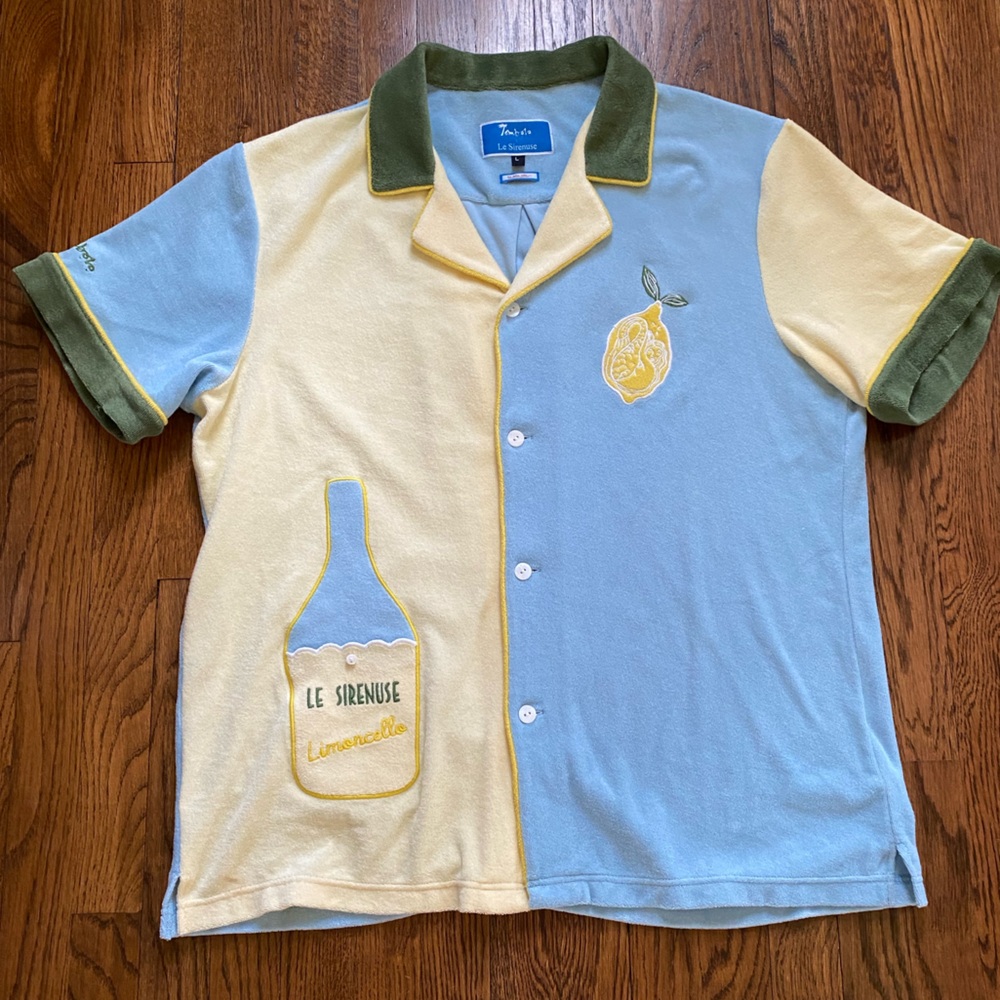 Tombolo x Le Sirenuse Terry Shirt Mens Large Blue Limoncello Cabana Short Sleeve